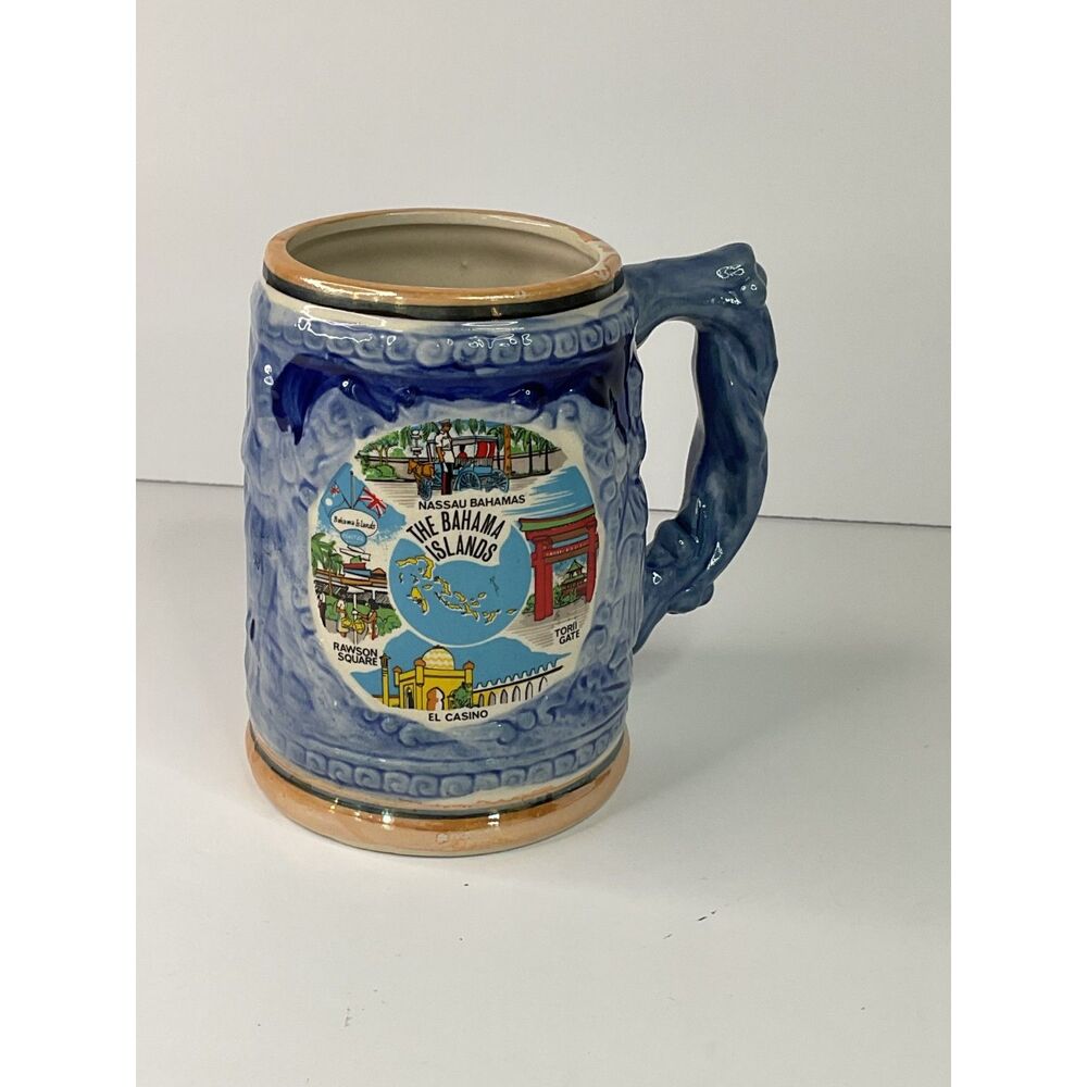Bahamas Islands Collectible Blue Ceramic Beer Stein mug Breweriana Made in Japan